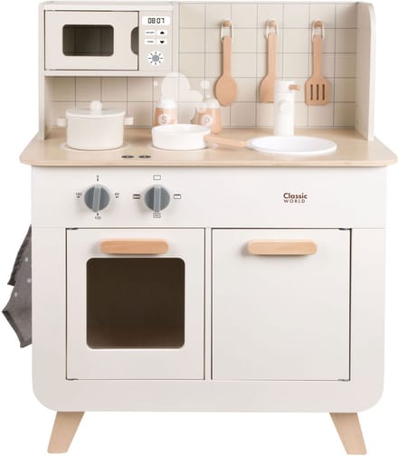 Classic World houten speelkeuken chef 11-delig speelgoedkeuken wit.
