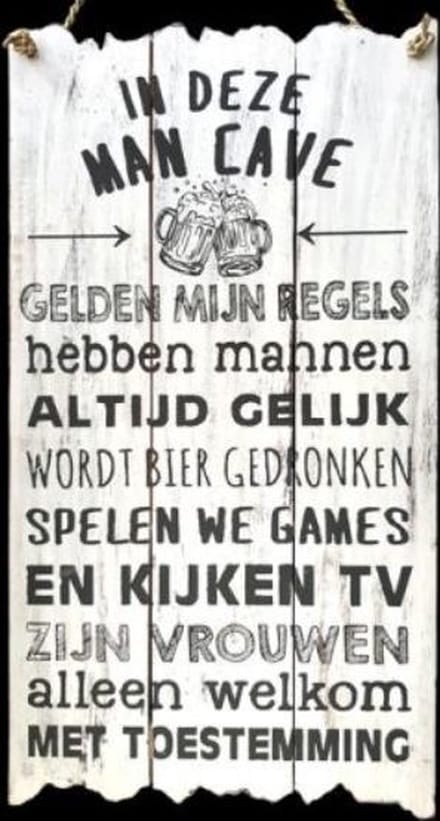 Man cave - houten tekstbord - Mancave - Bord mancave