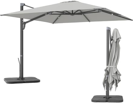 Zweefparasol met Voet - Ø 300 cm - Vierkant - Waterdicht - Kantelbaar - Verstelbare Hoogte - Grijs
