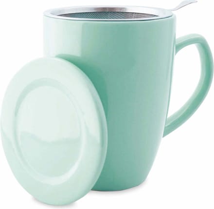 Theemok met Theefilter en Deksel - Keramiek - Inclusief RVS Theezeef - 350 ml - Turquoise