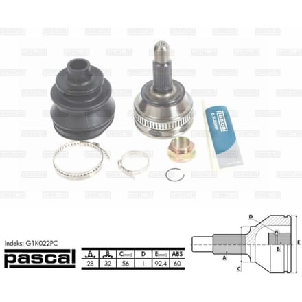 Homokineet reparatie set, aandrijfas PASCAL G1K022PC
