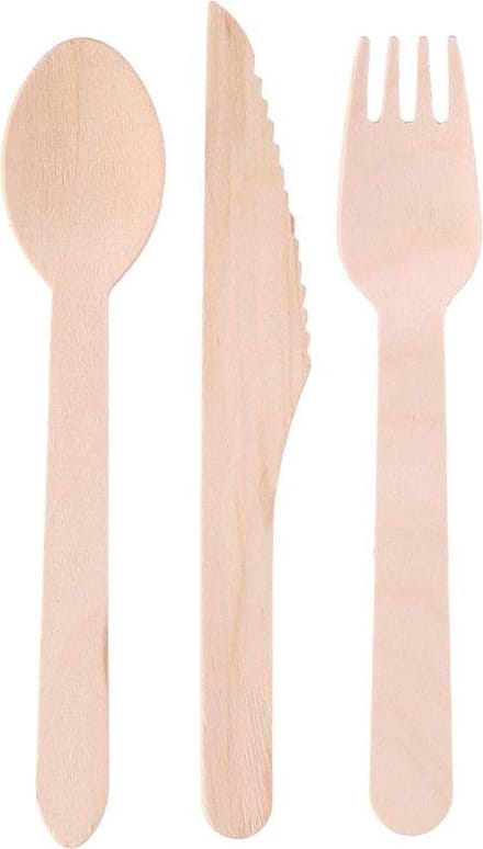 Houten bestekset 18-delig - 6x vork 6x lepel en 6x mes - 16 cm lang