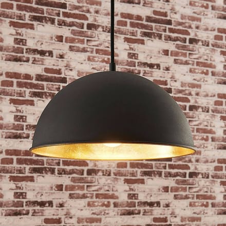 Lindby - hanglamp - 1licht - Metaal - H: 15 cm - E27 - zwart, goud