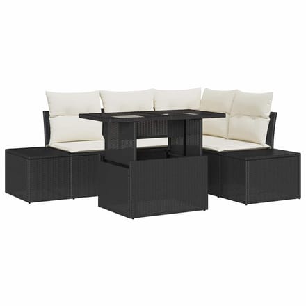 vidaXL - Tuinbank - Set - 5 - st - Zwart - en - Crème - poly - rattan