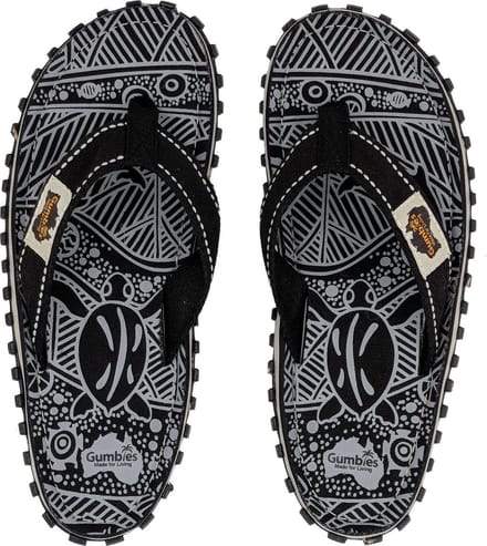 Gumbies - heren Teenslipper -  ISLANDER CANVAS SLIPPERS BLACK SIGNATURE PATTERN - Maat 47