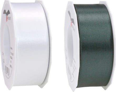 Glorex hobby - Satijn cadeau sierlint - donkergroen en wit - 25 meter x 4 cm