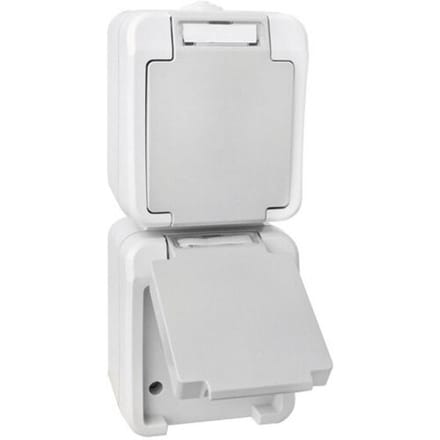 Peranova 102437 Pera Wandcontactdoos dubbel spatwaterdicht Lichtgrijs, Donkergrijs 1 stuk(s)