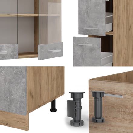 Vicco R-Line Complete keuken – 350 cm, WB Eik Beton/gouden eik