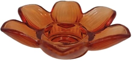 Glazen Waxinehouder – Bloemvorm – Oranje Transparant - Ø12 H3 cm