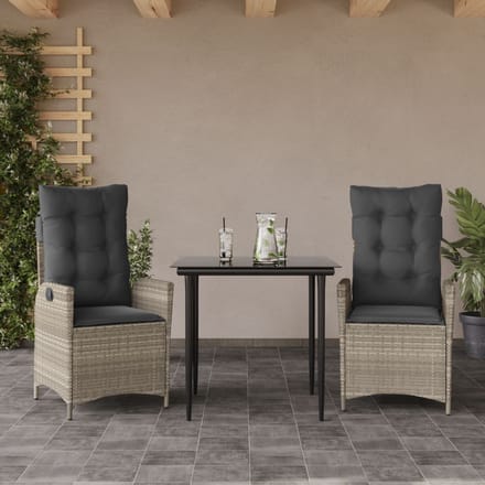 vidaXL - 3-delige - Tuinset - met - kussens - poly - rattan - lichtgrijs