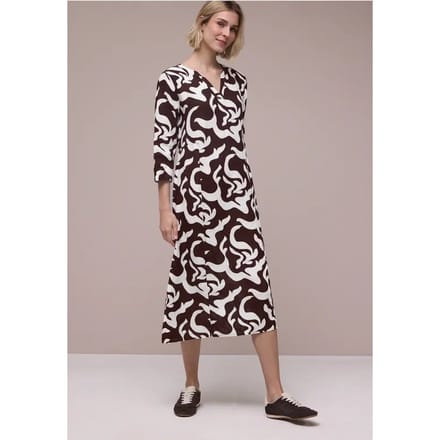Linnen midi-jurk met print