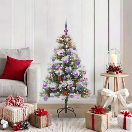 vidaXL - Kunstkerstboom - Groen - en - wit - 120 - cm - PVC - en - Metaal - en - Plastic