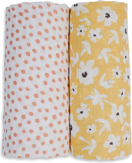 Lulujo - hydrofiele doek - swaddle - katoen - 100x100 cm - 2-pack - Yellow Wildflowers & Dots