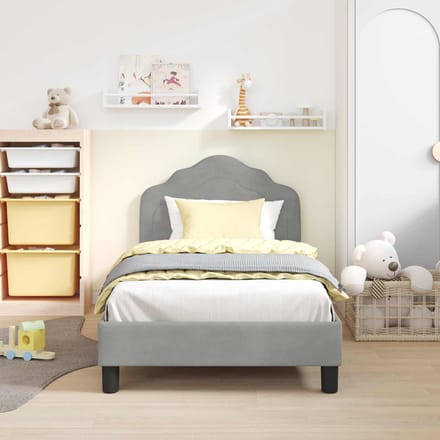 vidaXL - Kinderen - bedframe - met - hoofdboard - Lichtgrijs - 80 - x - 160 - cm - Fluweel