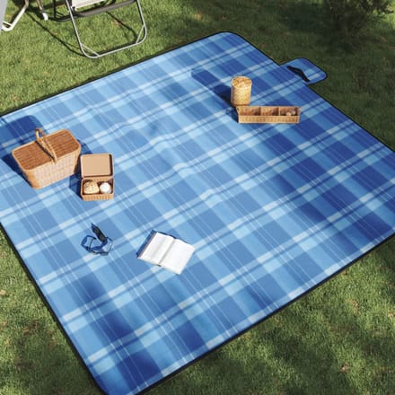 vidaXL - Picknickkleed - opvouwbaar - geruit - 200x200 - cm - fluweel - blauw