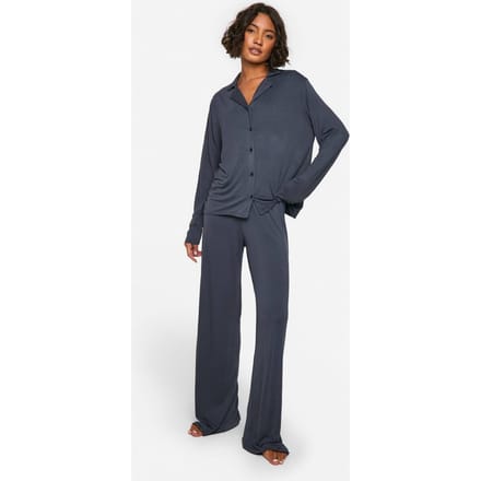 boohoo Dames Tall Long Sleeve Shirt & Trousers Pyjama Set | Navy | Maat: 16