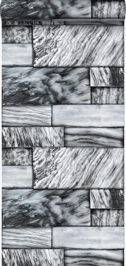 Origin Wallcoverings behang marmeren stenen zwart en wit - 337253 - 53 cm x 10,05 m