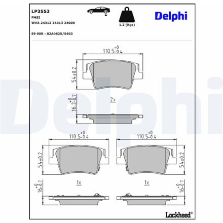 Remblokkenset, schijfrem DELPHI LP3553