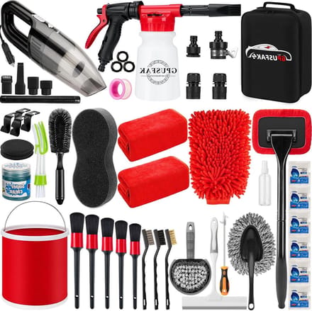 Autowassen Schoonmaak Kit - Reinigingsset Auto - Auto Grondig Reinigen - 46 Delig Compleet - Medium - Rood
