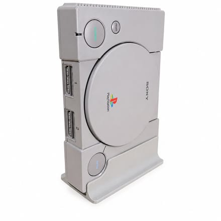 Verticale standaard geschikt voor Sony PlayStation 1 origineel - PS1 console stand met bereikbare aansluitingen - Grijs