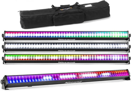 BeamZ set van 4 LCB288 RGBW LED Barren in flightbag - Wash en stroboscoop - 102 cm