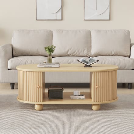 Salontafel - Ovaal - Met Opbergruimte En Schuifdeuren - MDF - Houtkleur