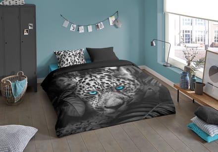 Pure dekbedovertrek luipaard met blauwe ogen - 2 persoons 200x200/220 cm - Antraciet - Microvezel