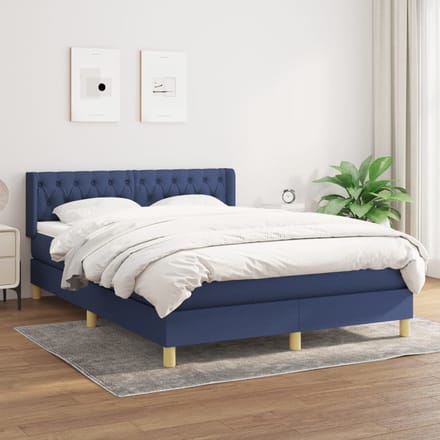 vidaXL - Boxspring - met - matras - stof - blauw - 140x190 - cm
