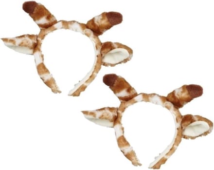 Ravensden Pluche giraffe hoofdband - 2x - met oortjes - 15 cm