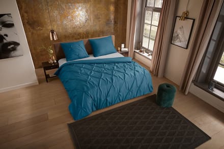 Pure dekbedovertrek luxe stiksel plooien - 2 persoons 200x200/220 cm - Petrol - Microvezel