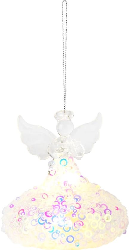 Dekoratief | Hanger engeltje m/pailletten, glas, LED, 8x8x8cm | A255657