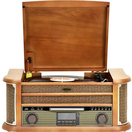 Reflexion HIF2002DAB Retro-stereoset DAB+, FM, CD, Cassette, Platenspeler, Bluetooth, USB Behuizing van echt hout, Opnamefunctie, Incl. afstandsbediening 2 x