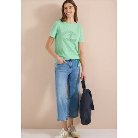 Shirt in burn-out look met tekst