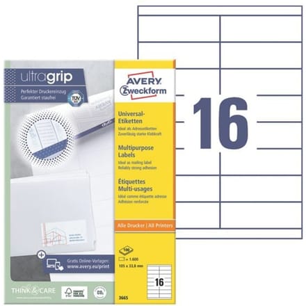 Avery Universele Etiketten, wit, 105,0 x 33,8 mm, permanent klevend