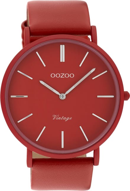 Chili peper rode OOZOO horloge met chili peper rode leren band - C9879