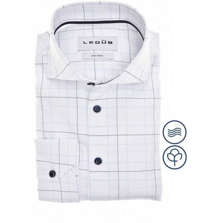 Ledûb Overhemd Allover Check Easy-Iron Cotton Wit-Blauw / male
