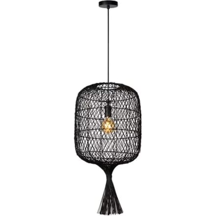 Lucide Hanglamp Garve - Zwart - Rattan - Diam. 40cm - E27