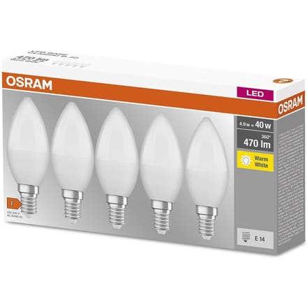 OSRAM LED lamp - Kaars - E14 - mat - 4,9W - 470 lumen - warm wit - niet dimbaar - 5 stuks