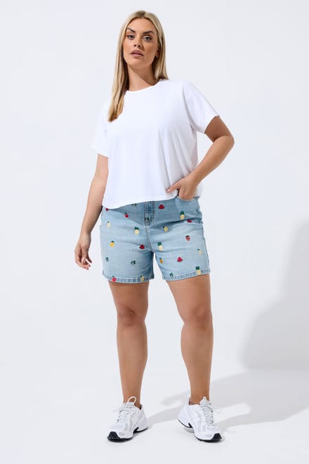 Limited Collection Blauwe Geborduurde Fruitdenimshorts Size 48