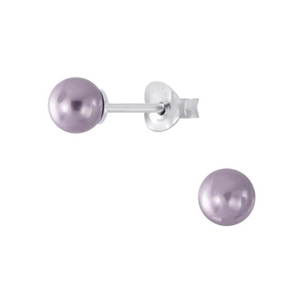 Joy|S - Zilveren 6 mm parel oorbellen - lila grijs