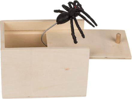 Spin in Houten Doos - Schrik Grap Cadeau - Compact 9x6x6,5 cm