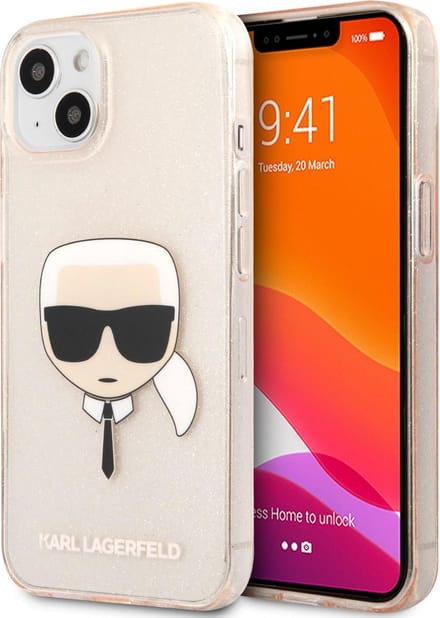 Transparant Gouden hoesje van Karl Lagerfeld - Hardcase Backcover - iPhone 13 Mini - Glitter - Karl's head