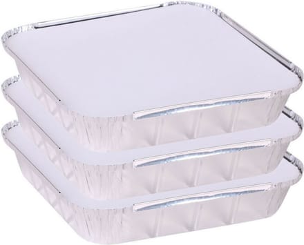 Elite Meal prep voedsel bewaar bakjes - Aluminium - 3x - 25 x 25 x 5 cm - met deksel