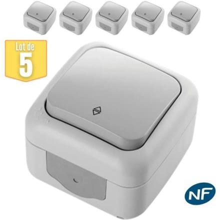 Set van 5 waterdichte schakelaars IP54 - Viko by Panasonic - Grijs - NF grijs