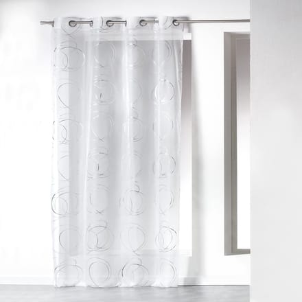 Dailygoods- Gordijn met Ogen - 140 x 240 cm - Voile - Bedrukt - Wit - 100% Polyester - Machinewasbaar - Raamdecoratie