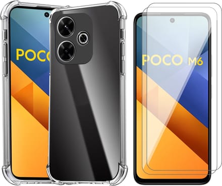 Hoesje geschikt voor Xiaomi Redmi 13 4G / Poco M6 4G - 2x Screenprotector Glas - Shockproof Transparant