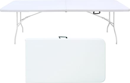MODFU Buitentafel 244x76x73.6 cm, kunststof tafelblad met metalen frame, inklapbaar wit