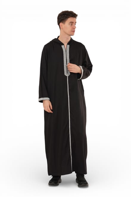 Heren Eid zwarte capuchon Marokkaanse Thobe Robe Djellaba Gandoura Ramadan Jubba- HM3