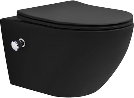 LuxeBath wandcloset randloos met bidetfunctie zwart, diepspoel keramisch wandcloset, lang 54cm, douchewc soft-close toiletdeksel tornado spoeling, toiletpot glanzend hangend