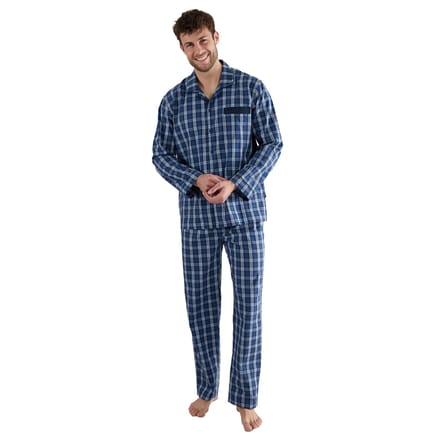 Götzburg blauw geruite doorknoop pyjama Blauw man 54